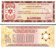 *5 000 000 Pesos Bolivianos Bolívia 1985, P193 UNC - Kliknutím na obrázok zatvorte -